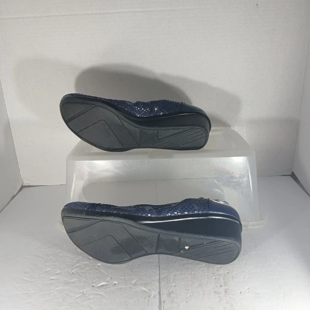 Anne Klein Sport Drestyn Wedge Pumps 8M Navy Blue Snakeskin Patent Professional